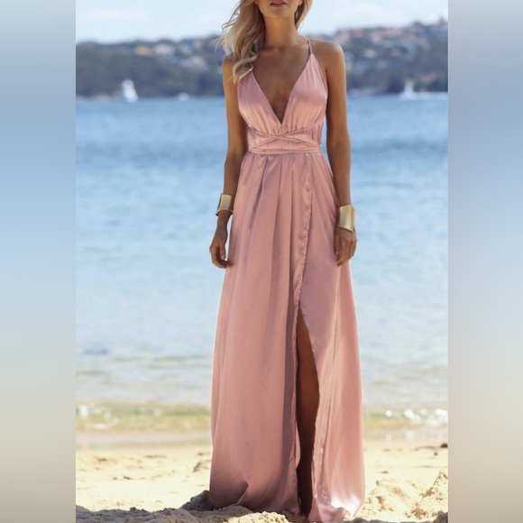 Pink Satin Maxi Dress - Picture 5 of 5